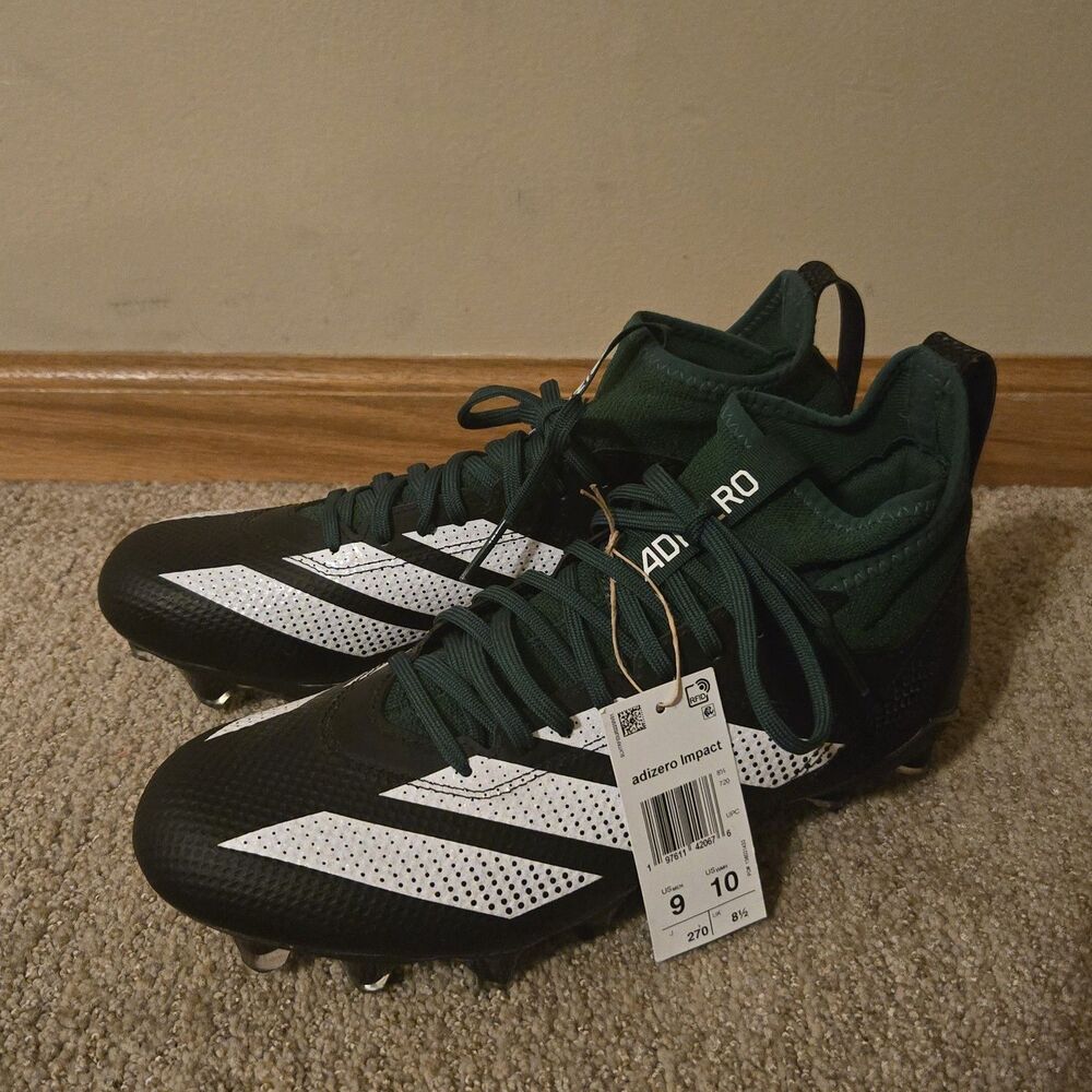 Adidas Adizero Impact Football Cleats Mens Sz 9 Black Green Athletic Shoes